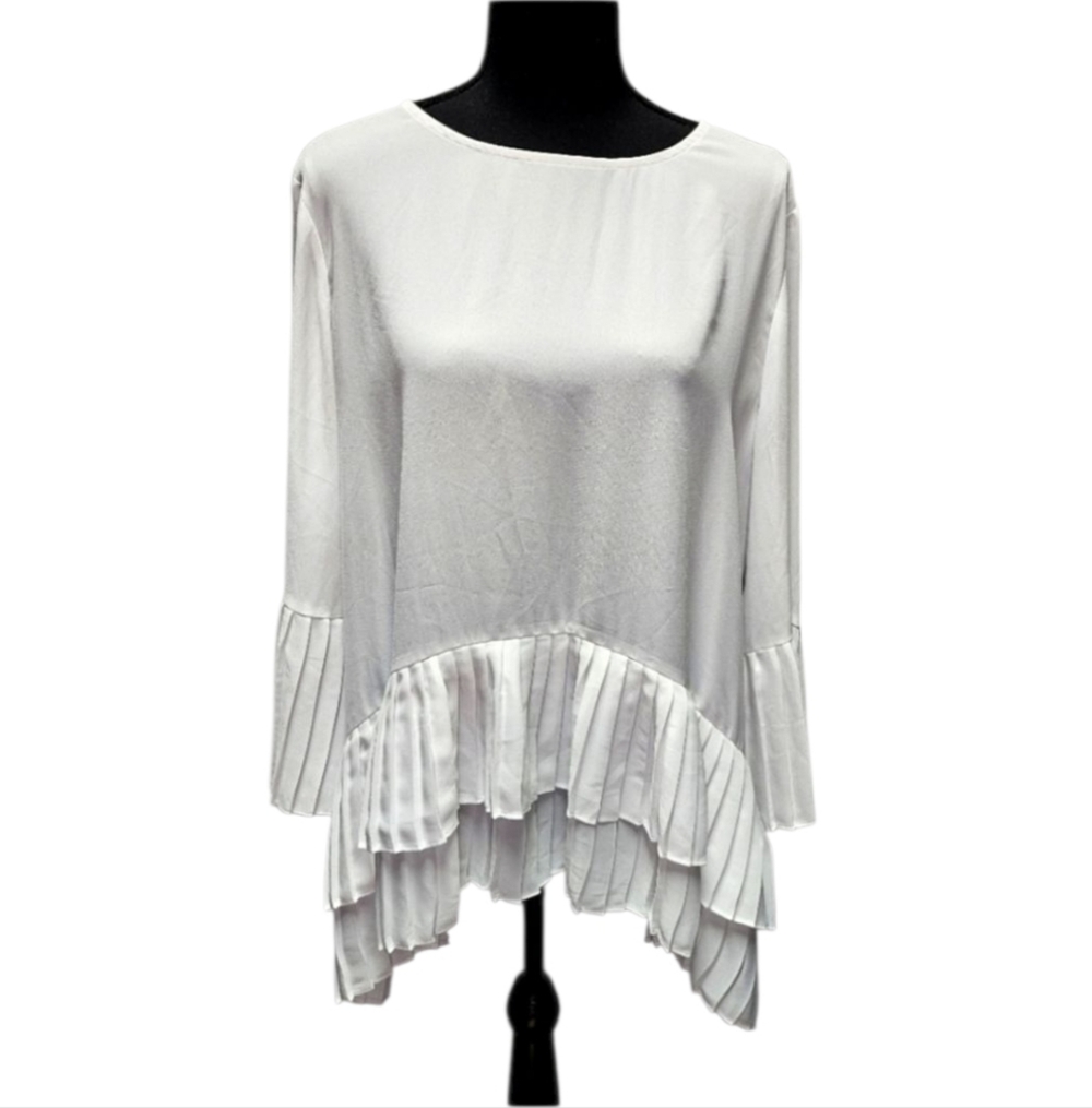 Simply Vera Semi Sheer White Pleated Ruffle Hem & Sleeve Blouse Size XL - Picture 1 of 7
